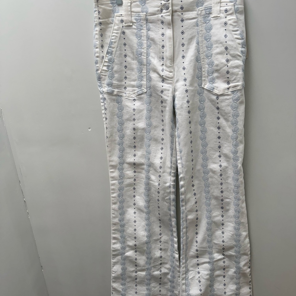 Maeve White and Sky Patterned Wide Leg Jeans